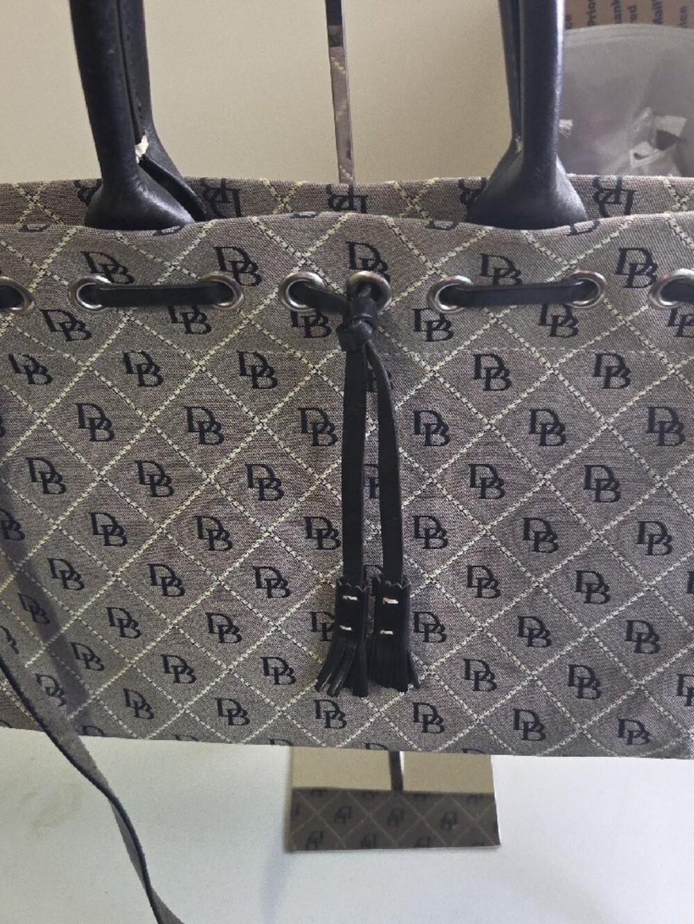Dooney & Bourke Beige Logo Satchel with Black Trim - Picture 2 of 8